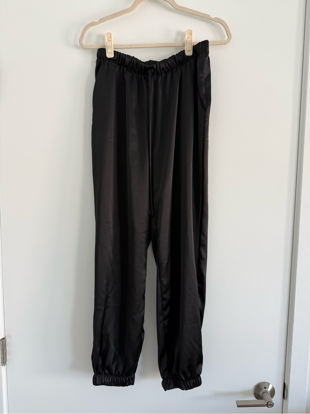 Blue Blush Black Satin Jogger Pants